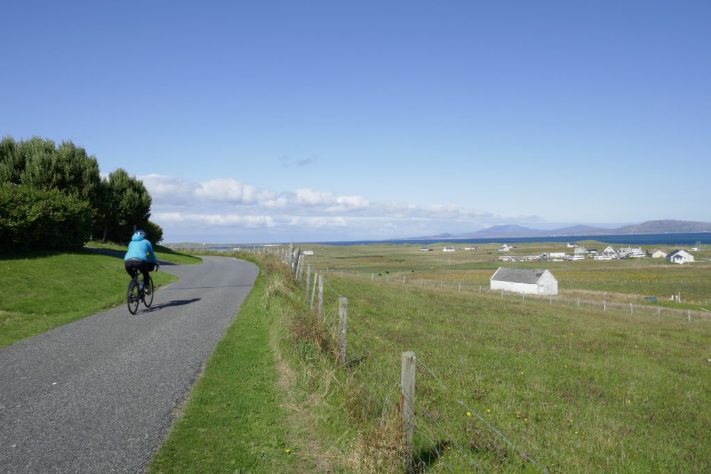 Cycling along a road