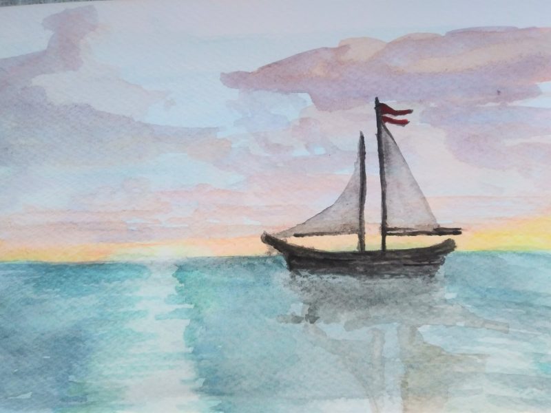 Boat at sea watercolour